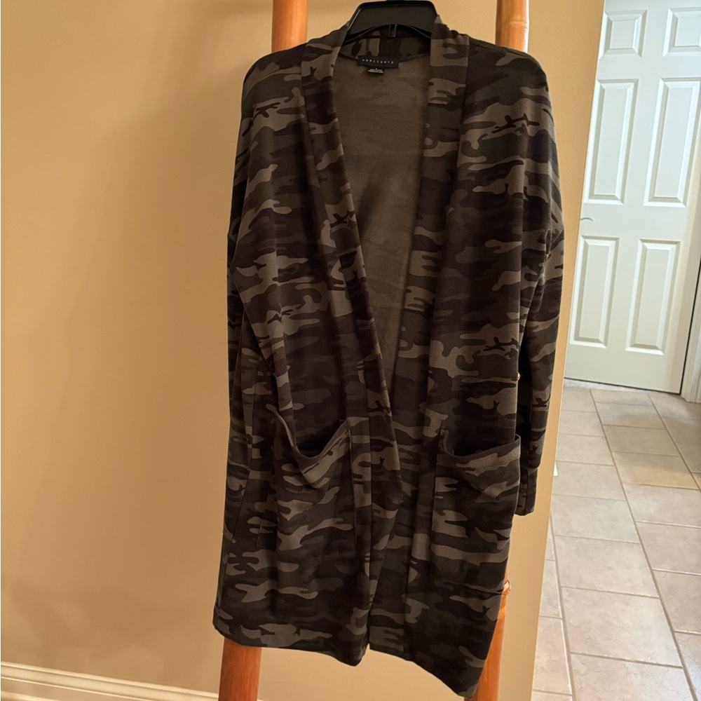 Anthropologie Sanctuary Green and Gray Camo long open Cardigan sz large